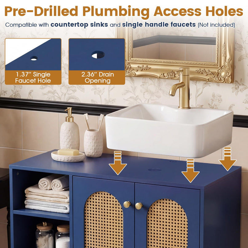 Giantex 36" Bathroom Under Sink Storage Cabinet for Vessel Sinks & Single-Handle Faucets