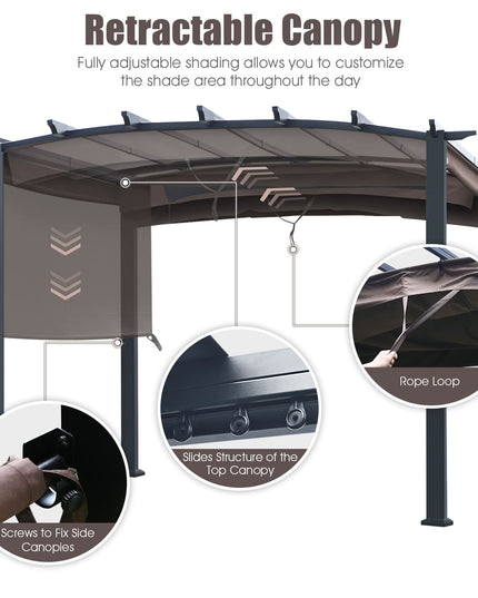Outdoor Retractable Pergola 10' x 10', Metal Patio Gazebo Pergola