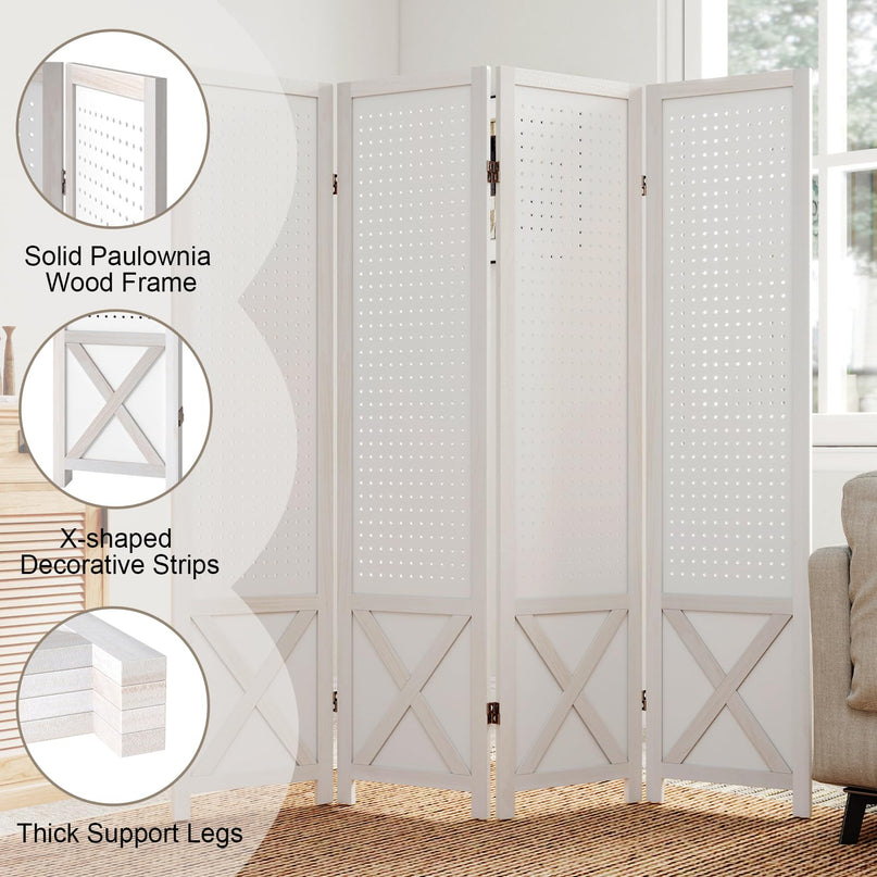 Giantex 4/6 Panel Pegboard Room Divider | 5.6FT Folding Privacy Screen with Peg Board Storage