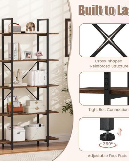 Giantex 5 Tier Industrial Bookshelf for Living Room Bedroom Study