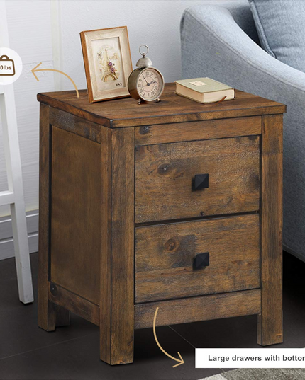 Giantex Nightstand with 2 Sliding Drawers, Full Assembled Rustic Multipurpose Storage Beside Table for Bedroom