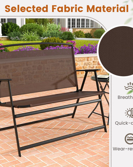 Giantex Outdoor Bench, Folding Garden Bench for 2 Persons, Patio Loveseat with Metal Armrests