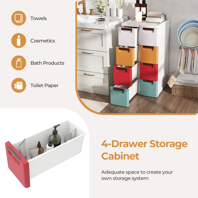 Giantex 4 Drawers Storage Cart Narrow Plastic Dresser