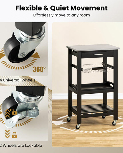 Giantex Rolling Kitchen Storage Cart with Stainless Steel Tabletop