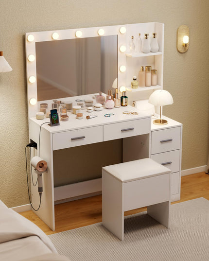 Vanity Stool with Hidden Storage with Soft Seat for Bedroom