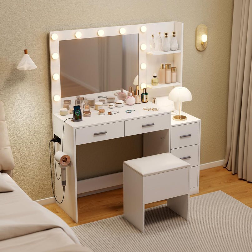 Vanity Stool with Hidden Storage with Soft Seat for Bedroom