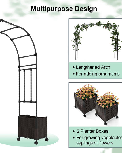 Giantex 6.6 FT Garden Arch with Trellis & 2 Planter Boxes
