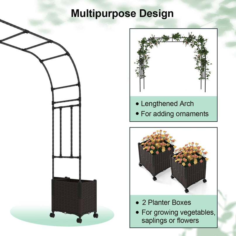 Giantex 6.6 FT Garden Arch with Trellis & 2 Planter Boxes