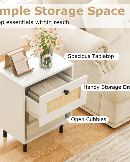 Giantex Rattan Nightstand with Drawer Set of 1/2 Modern Bed Side Table