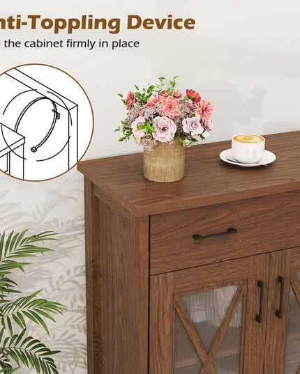 Giantex 47'' Farmhouse Buffet Cabinet w/Fluted Glass Doors