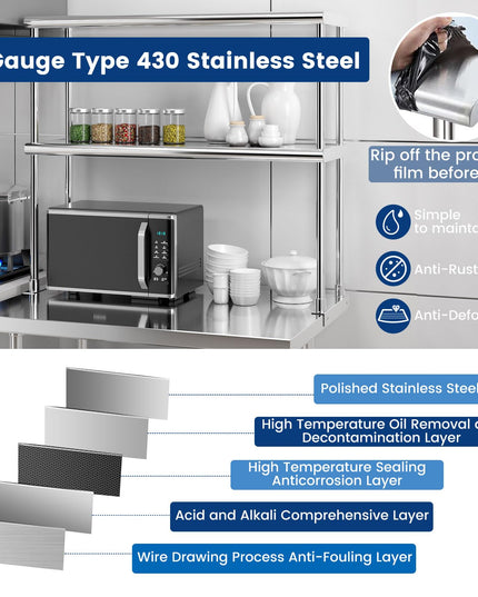Giantex Stainless Steel Table with Overshelf, 36"×24"