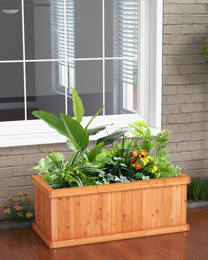 Giantex 31”x14”x12” Wooden Elevated Planter Box with 4 Drainage Holes & Detachable Bottom Panels