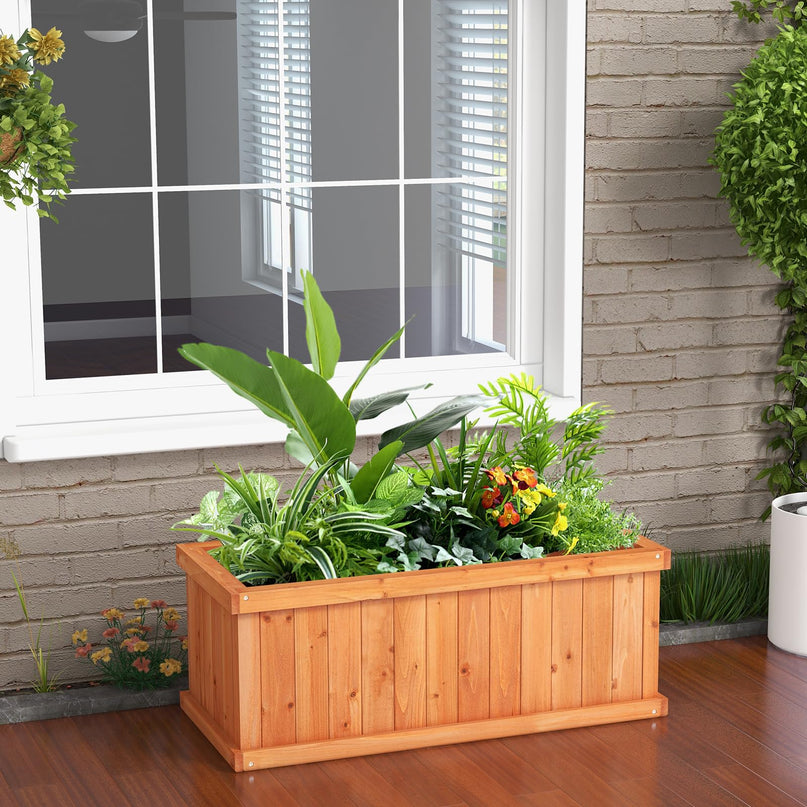 Giantex 31”x14”x12” Wooden Elevated Planter Box with 4 Drainage Holes & Detachable Bottom Panels