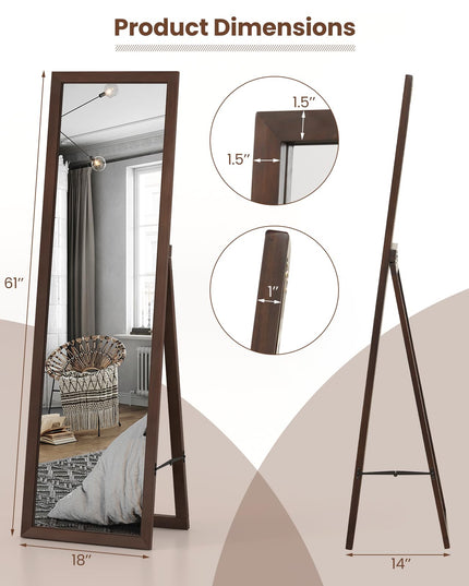 CHARMAID Full Length Mirror with Stand, Full Body Floor Mirror with Solid Wood Frame