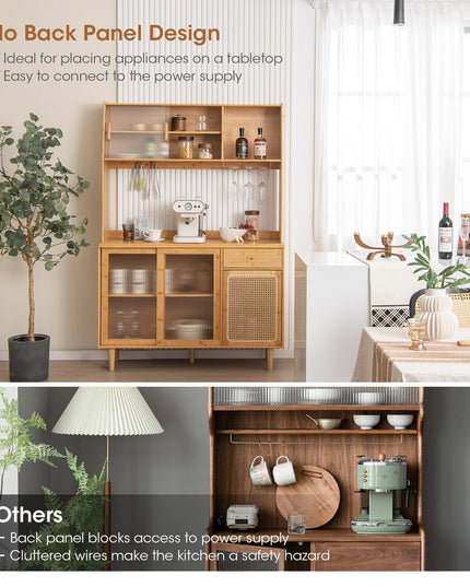 Giantex Pantry Cabinet 69" Bamboo Hutch Cabinet with Storage