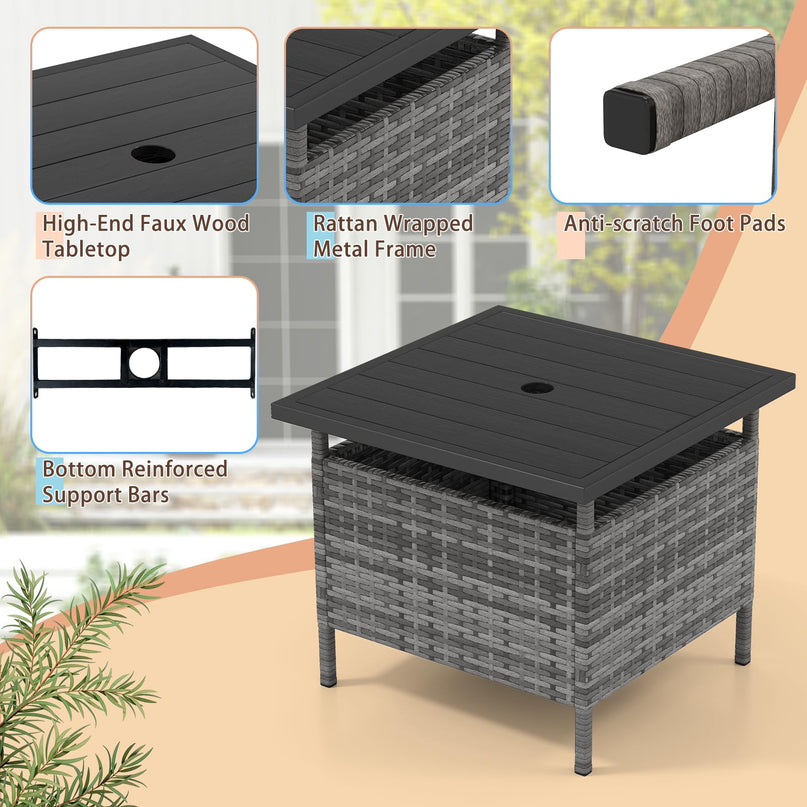 Giantex Outdoor Side Table with 2" Umbrella Hole