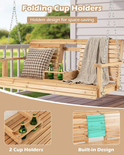 Giantex Outdoor Hanging Porch Swing - 2-Seat Wood Swing Bench