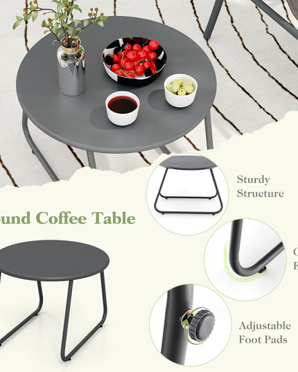 Giantex 3 Piece Patio Bistro Set, Outdoor Metal Chairs Set of 2 with Coffee Table, Breathable Fabric Seats