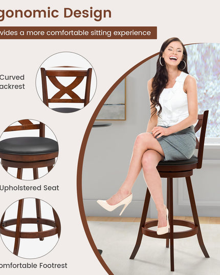Giantex Swivel Bar Stools Set of 2, Farmhouse Wooden Barstools with Back