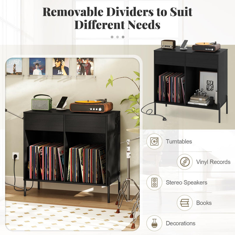 Giantex Large Record Player Stand with Charging Station