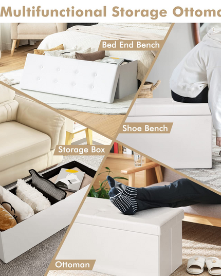 Giantex 45" Folding Storage Ottoman Bench, Faux Leather