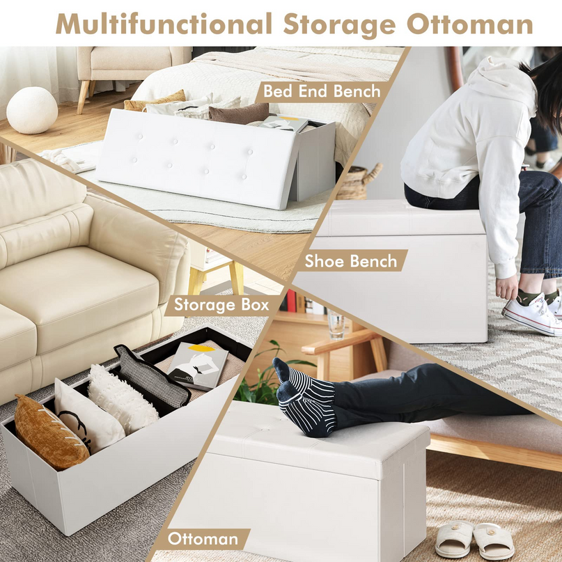 Giantex 45" Folding Storage Ottoman Bench, Faux Leather