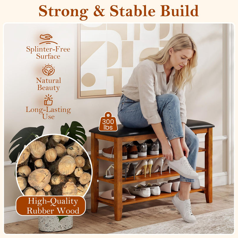 Giantex 4-Tier Shoe Rack Bench with Adjustable Shelves