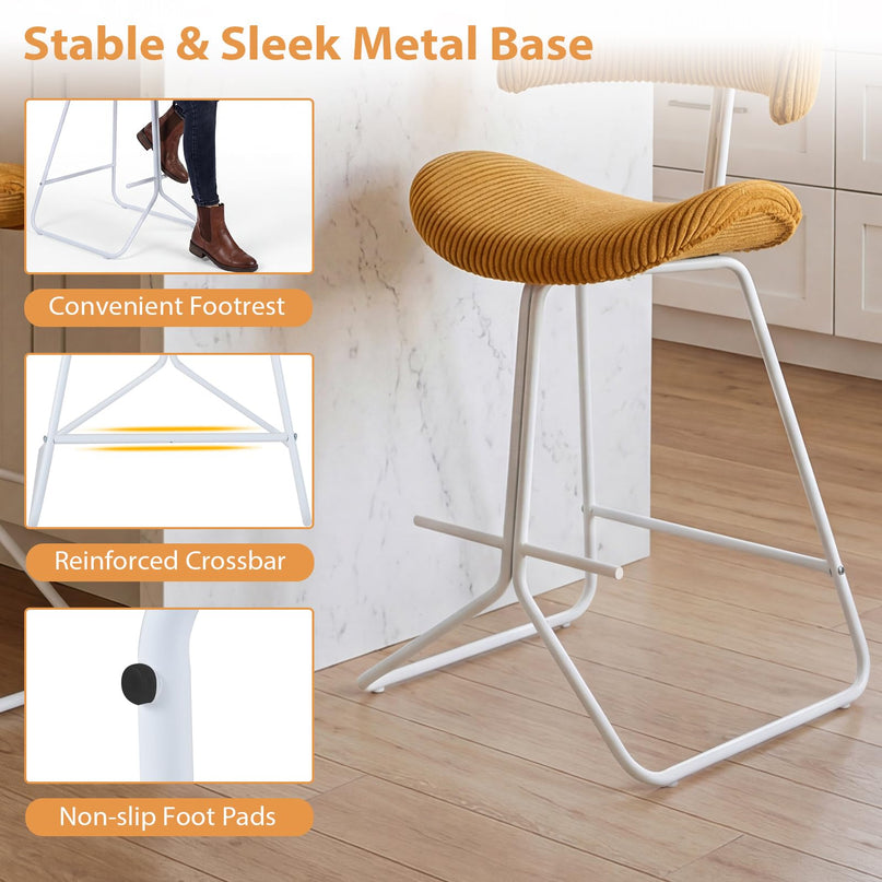 Chaises de comptoir sans accoudoirs Giantex 25" rembourrées en tissu avec pieds et repose-pieds en métal (2/4)