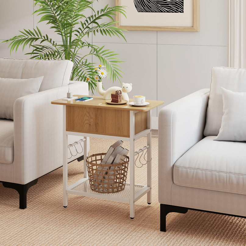Giantex End Table with Charging Station Flip Top Bedside Night Stand(1/2)