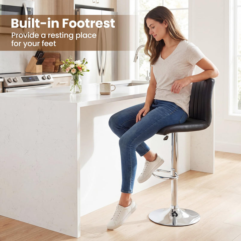 Giantex Tabourets de Bar Modernes | Chaises de Bar Pivotantes Réglables avec Dossier et Repose-Pieds (2/4)