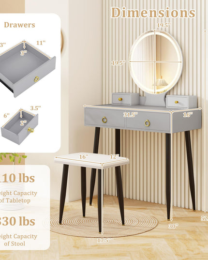 CHARMAID Vanity Desk with Mirror and Lights Modern Vanity Dressing Table with Stool