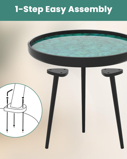Giantex Outdoor Side Table, Round End Table with Epoxy Resin Finish