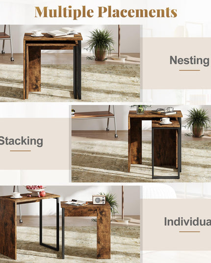 Giantex Nesting Coffee Table Set of 2 with Sturdy Metal Frames