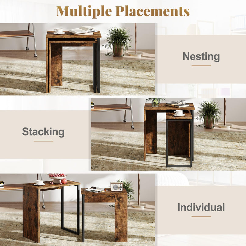 Giantex Nesting Coffee Table Set of 2 with Sturdy Metal Frames