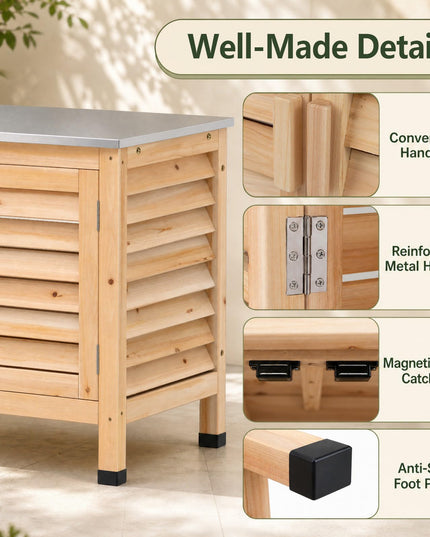 Giantex Fir Wood Outdoor Cabinet with Stainless Steel Countertop