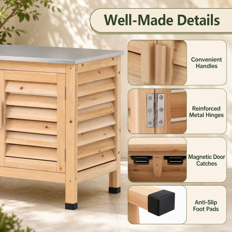 Giantex Fir Wood Outdoor Cabinet with Stainless Steel Countertop