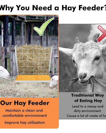 Giantex Hay Feeder for Goats - 28'' Hanging Hay Rack with Grain Feeder