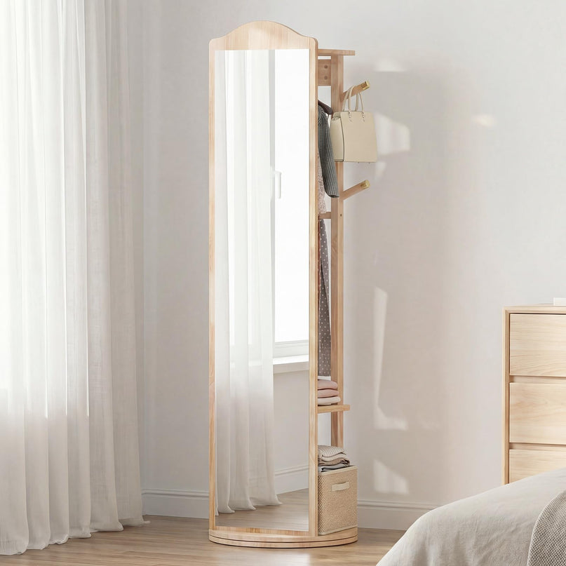 Giantex 66" x 19" Wood Floor Standing Mirror with 2 Clothes Rods