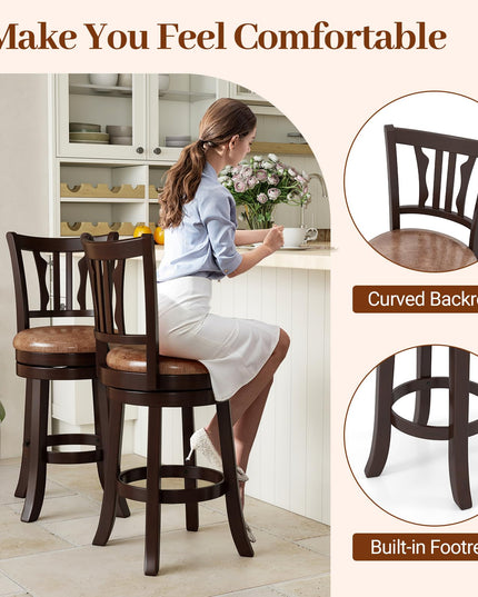 Giantex Swivel Bar Stools Set of 2/4 26"/30" Upholstered Counter Height Bar Chairs with Back