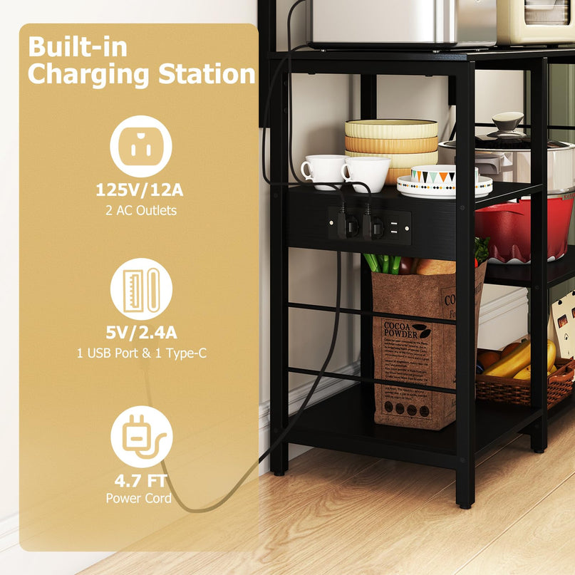 Giantex Bakers Rack with Power Outlet and LED Lights