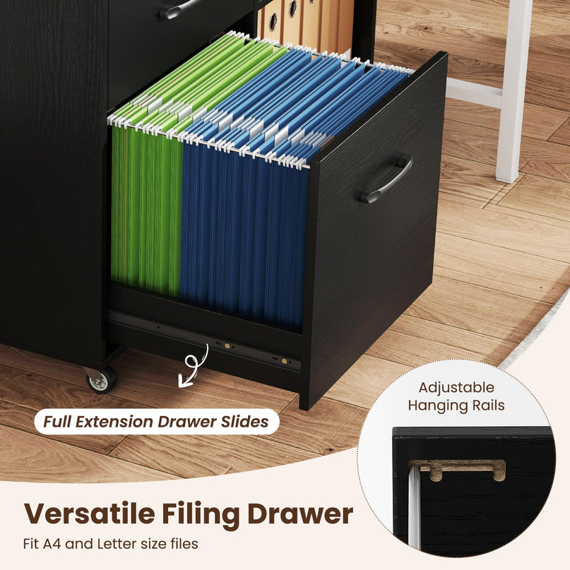 3-Drawer File Cabinet | Mobile Lateral Filing Cabinet with Wheels