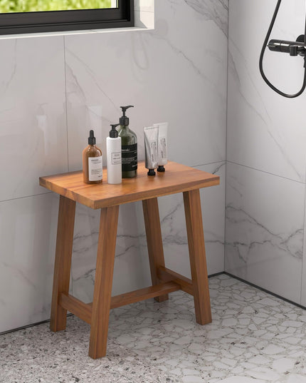 Giantex Teak Shower Bench, Waterproof Shower Stool for Shaving Legs & Spa Bath, Smooth Seat