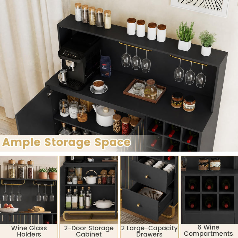 GIANTEX Home Bar Cabinet w/Wine Rack