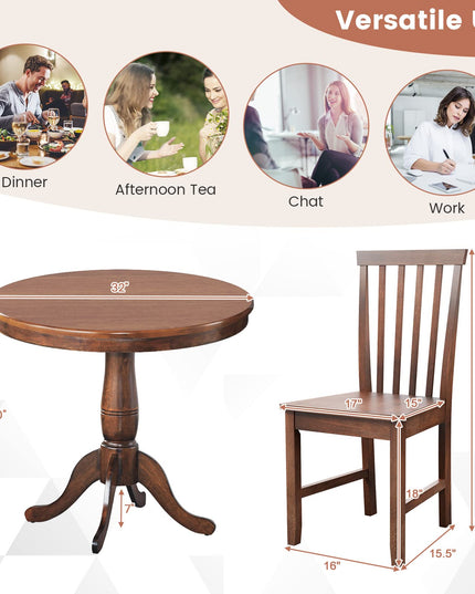 3-Piece Kitchen Table Set, Mid-Century Round Dining Table & Chairs Set for 2, Walnut
