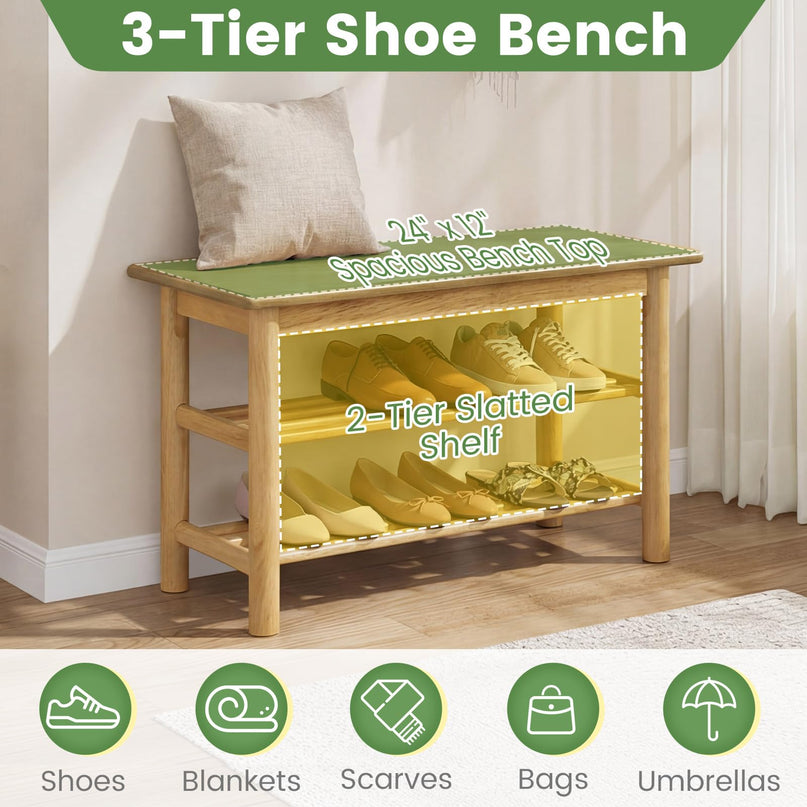 Banc à chaussures Giantex 3 niveaux avec étagères à lattes (30,5 x 61 x 43 cm)