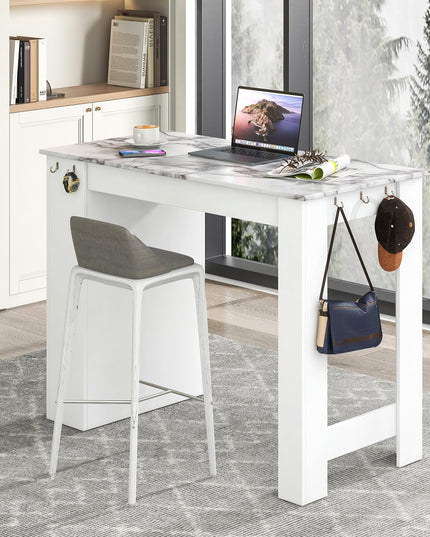 Giantex Bar Table, 47” Counter Height Dining Table with 7 Hanging Hooks, Compartment, Cabinet & Adjustable Shelf