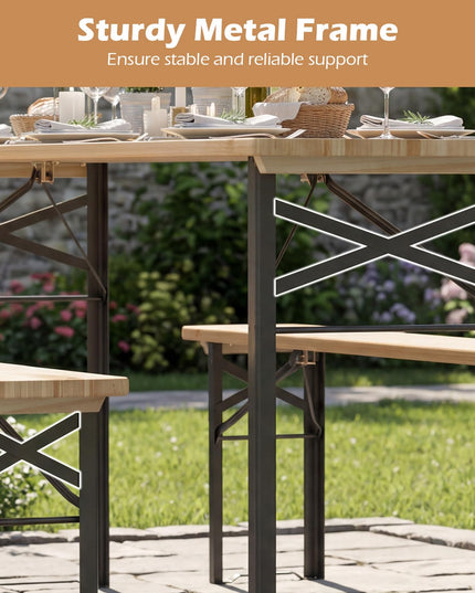 Giantex 3-Piece Folding Solid Wood Picnic Table with Benches Set for 4 (70")