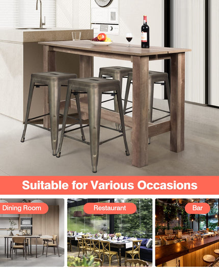 Giantex 5 Pieces Dining Table Set, Rectangular Counter Height Table w/ 4 Metal Bar Stools