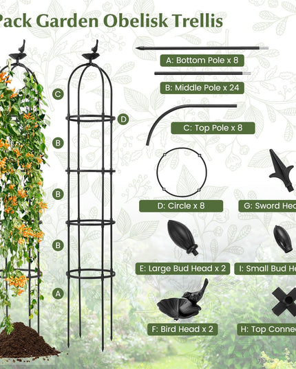 Giantex 2-Pack Tomato Cages, 69” PE-Coated Metal Garden Obelisk Trellis for Climbing Plants