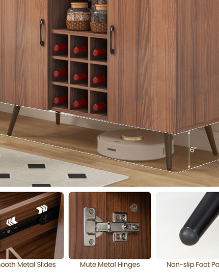 Giantex Bar Cabinet with Storage, Farmhouse Wood Buffet Sideboard, 9-Bottle Wine Rack, Drawer